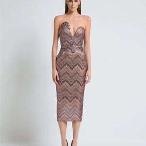 Zhivago Strapless Zigzag Dress in Black and Brown